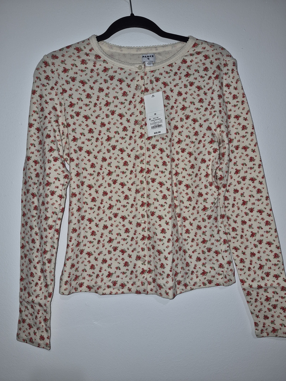 Parker Cream Cardigan with Small Red Floral Print